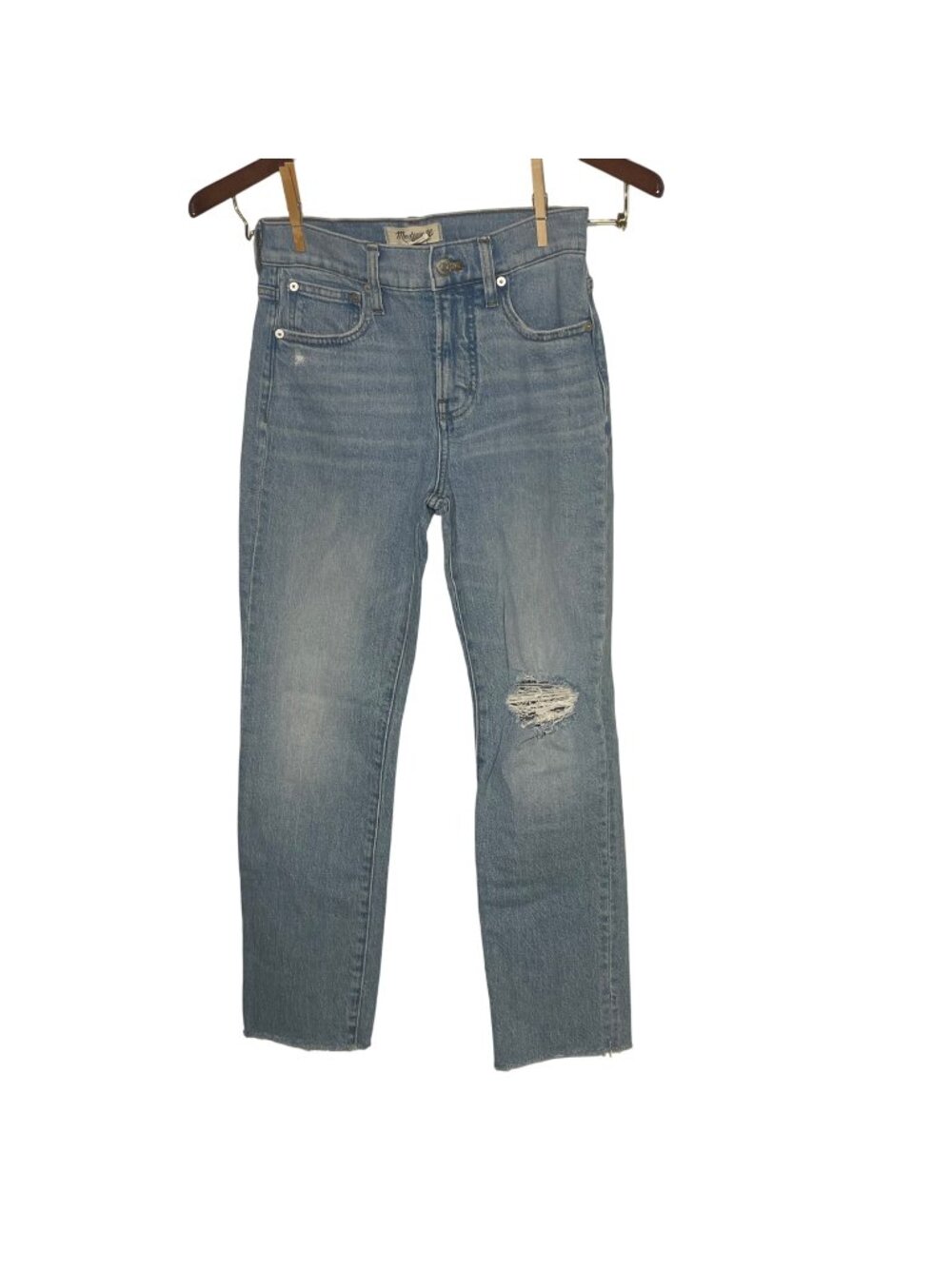 Madewell The Perfect Vintage Jean Blue Sz 25 PETITE Raw Hem Distressed
